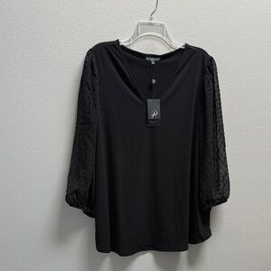 Adrianna Papell Black Blouse with Sheer Sleeves